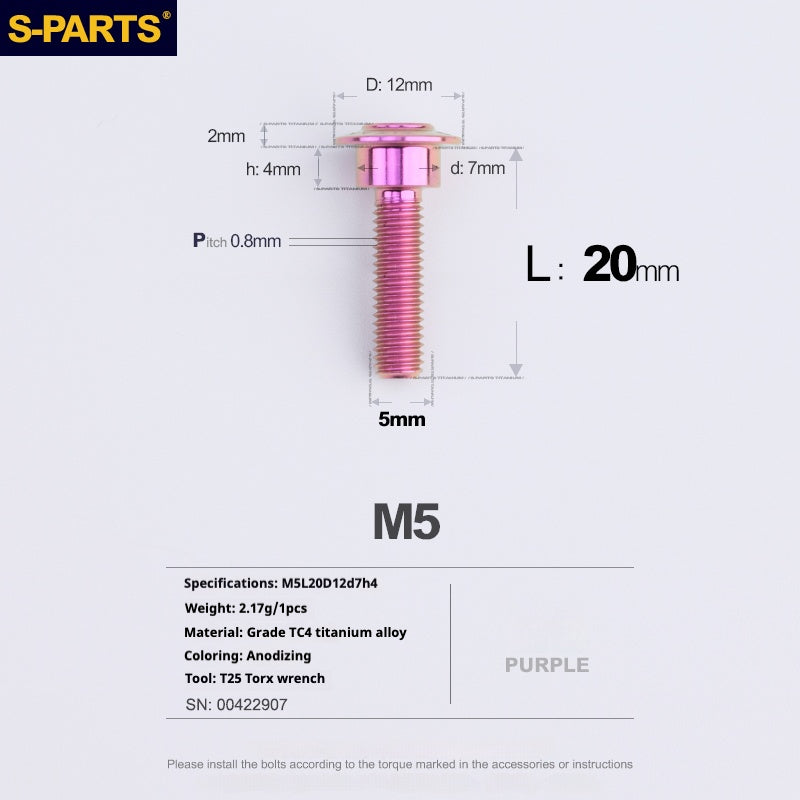 SPARTS A3 Umbrella Head Step Series M5 Viti in titanio viola per motociclette e auto