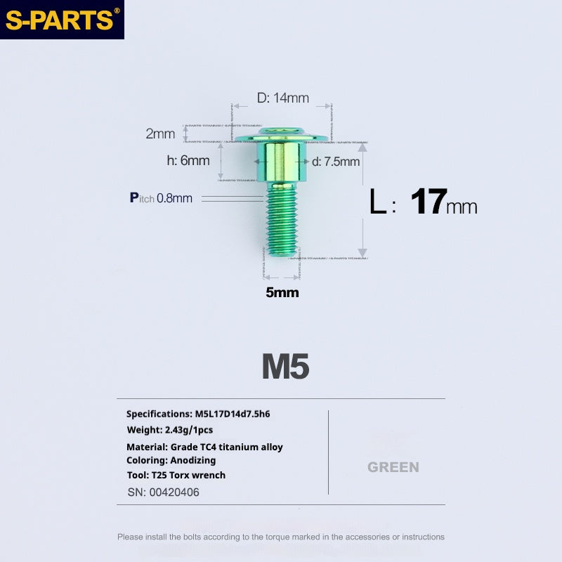 SPARTS A3 Umbrella Head Step Series M5 Viti in titanio verde per motociclette e auto