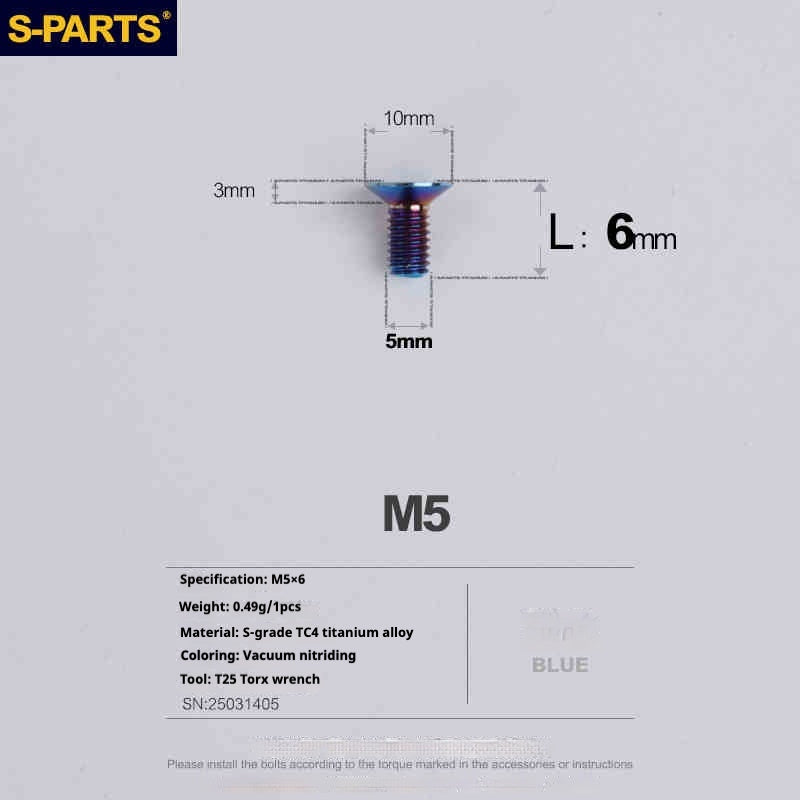 Parafusos de Titânio SPARTS Série Cabeça Escareada M5 L06-55mm