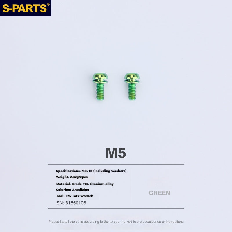 S-PARTS Parafusos para Suporte de Garrafa em Liga de Titânio - Ultra-leves, Ocos, Cabeça Chata, Grande Diâmetro para Bikes de Estrada, Montanha e Dobráveis