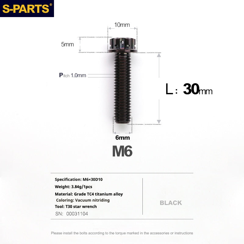 SPARTS Série A3 M6 L08-120mm Vis en titane noir pour moto et auto