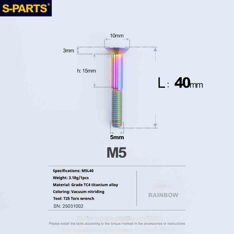 Parafusos de Titânio SPARTS Série Cabeça Escareada M5 L06-55mm