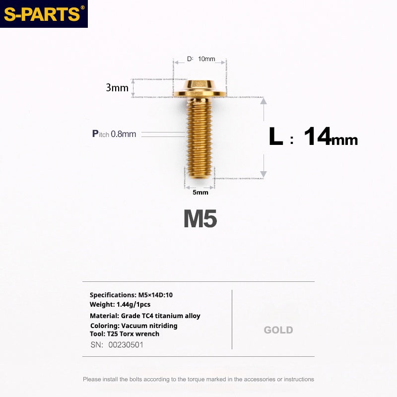 Vite in titanio per motocicletta elettrica S-PARTS A3 con testa a ombrello M5 L06-55mm D10