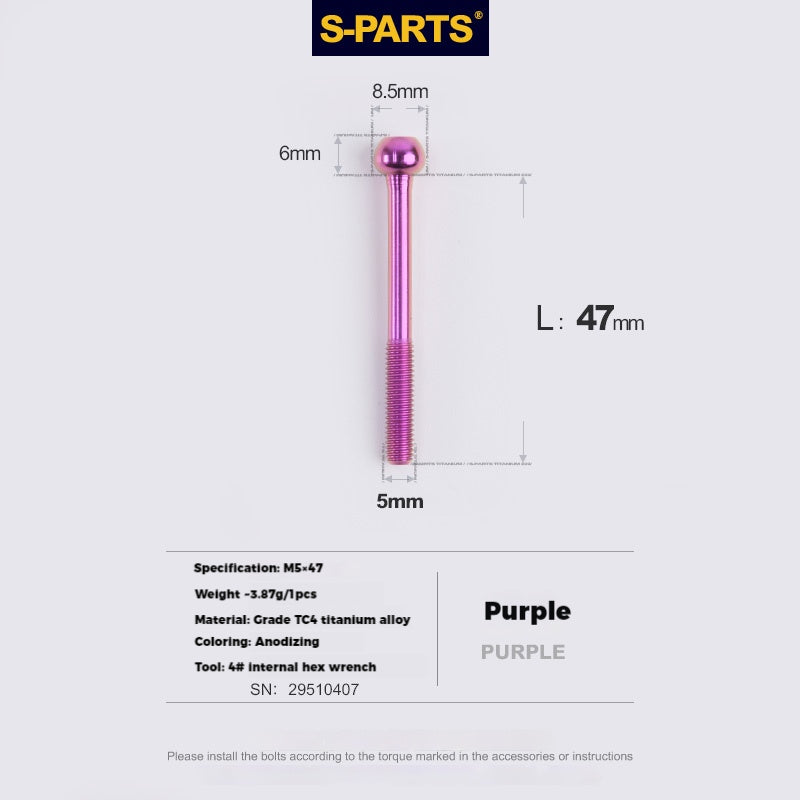 S-PARTS Parafusos de Titânio M5 x 30/35/40/47mm & Porca Cilíndrica & Arruela para Canote de Selim de Bicicleta