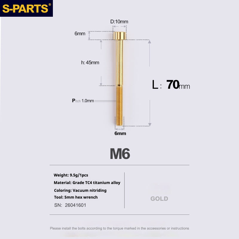 S-PARTS M6x30/40/35/50/60/70 Coperchio cuffia Pinza freno a disco Vite testa stelo in lega di titanio