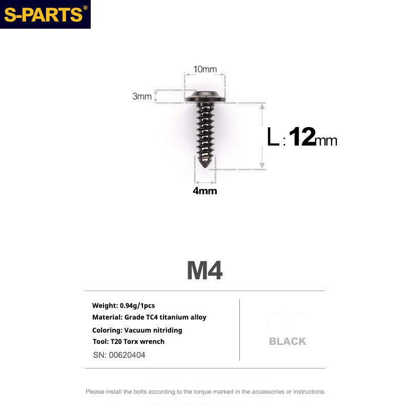 SPARTS A3 Cabeça Guarda-chuva Parafuso Autoatarraxante Série M4 L12-20mm D10 Titânio para Moto e Automóvel