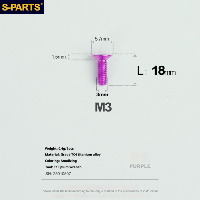 Viti in lega di titanio SPARTS serie svasata M3 L06-30mm