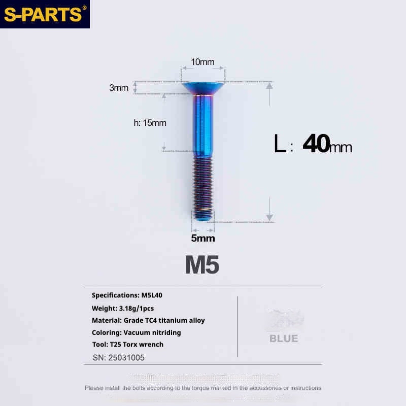 Parafusos de Titânio SPARTS Série Cabeça Escareada M5 L06-55mm