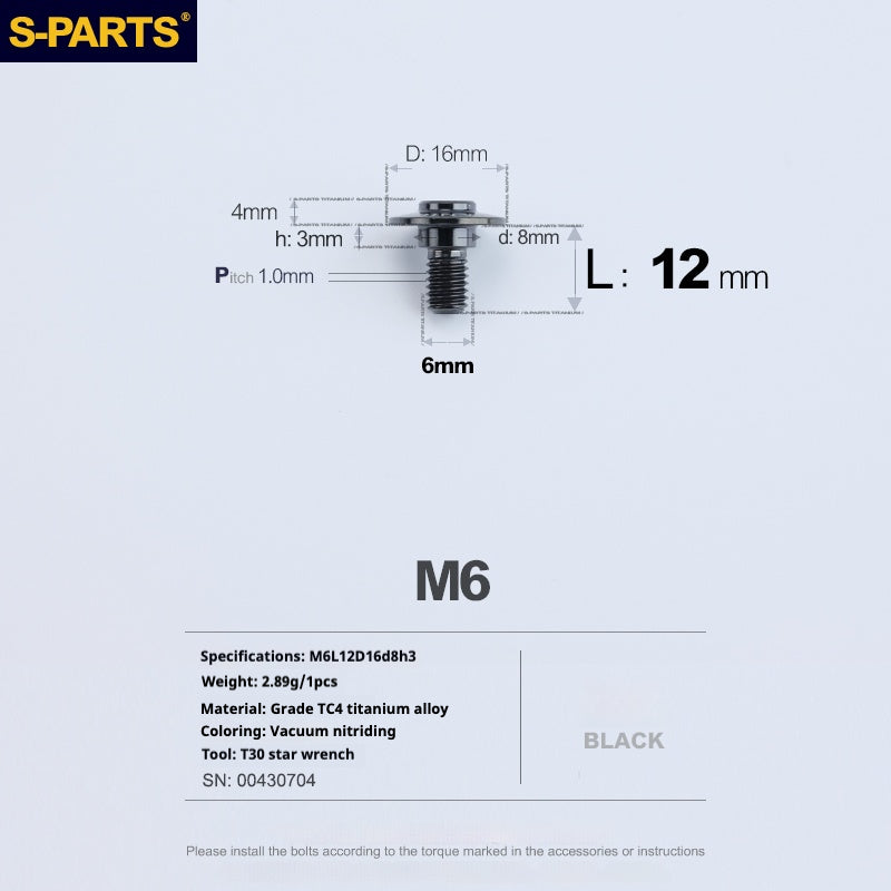 SPARTS A3 Umbrella Head Step Series M6 Viti in titanio nero per motociclette e auto