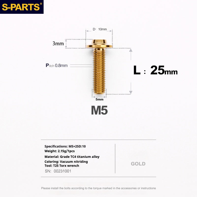 Vite in titanio per motocicletta elettrica S-PARTS A3 con testa a ombrello M5 L06-55mm D10