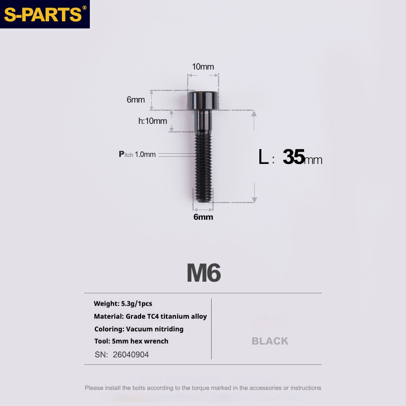S-PARTS M6x30/40/35/50/60/70 Coperchio cuffia Pinza freno a disco Vite testa stelo in lega di titanio