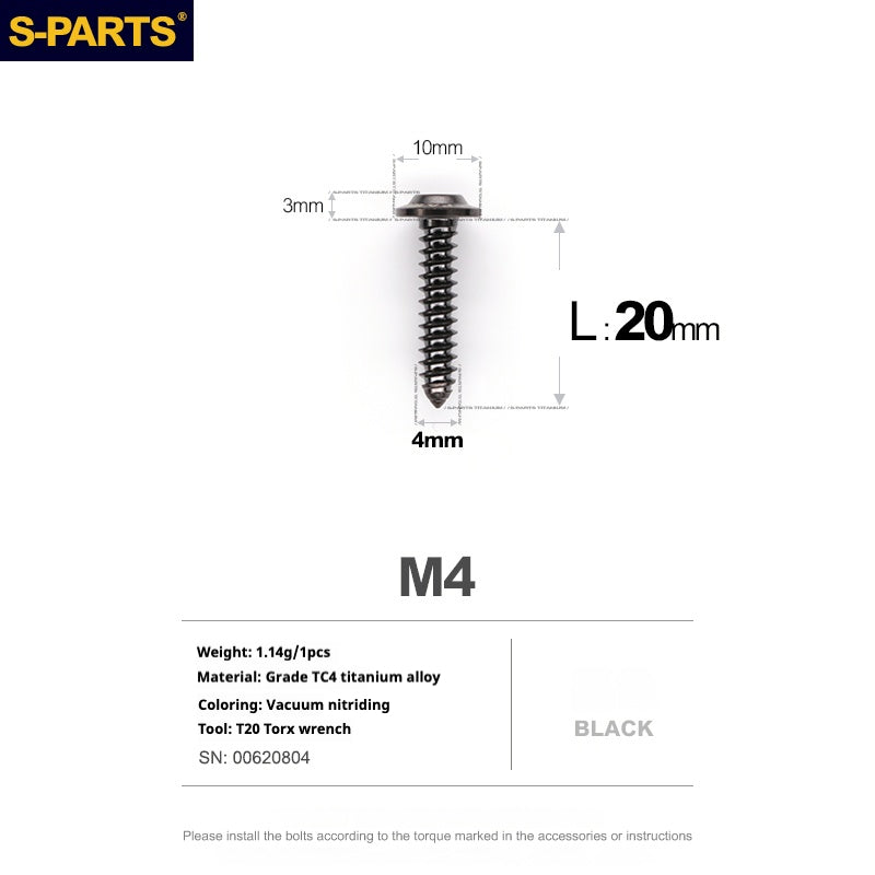 SPARTS A3 Cabeça Guarda-chuva Parafuso Autoatarraxante Série M4 L12-20mm D10 Titânio para Moto e Automóvel