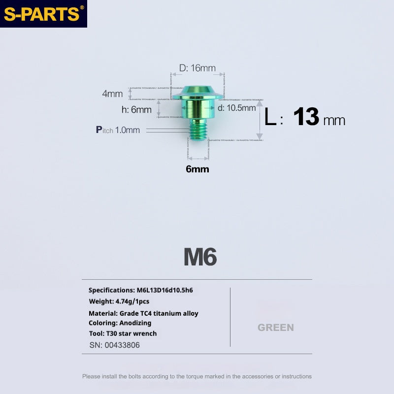 SPARTS A3 Umbrella Head Step Series M6 Viti in titanio verde per motociclette e auto