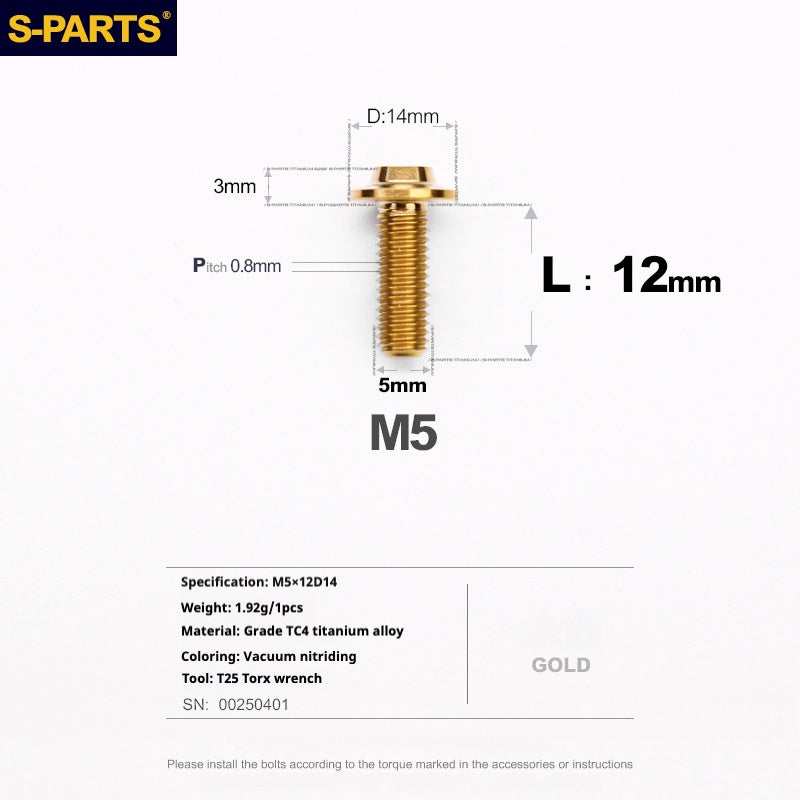 SPARTS A3 Umbrella Head Series M5 L12-20mm D14 Viti in titanio per motociclette