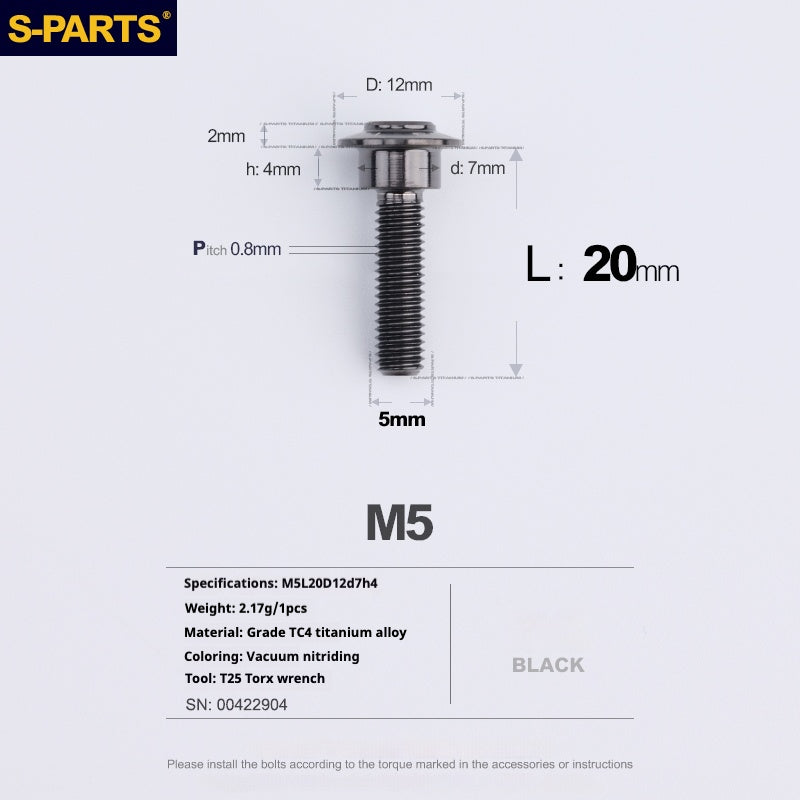 SPARTS A3 Umbrella Head Step Series M5 Viti in titanio nero per motociclette e auto