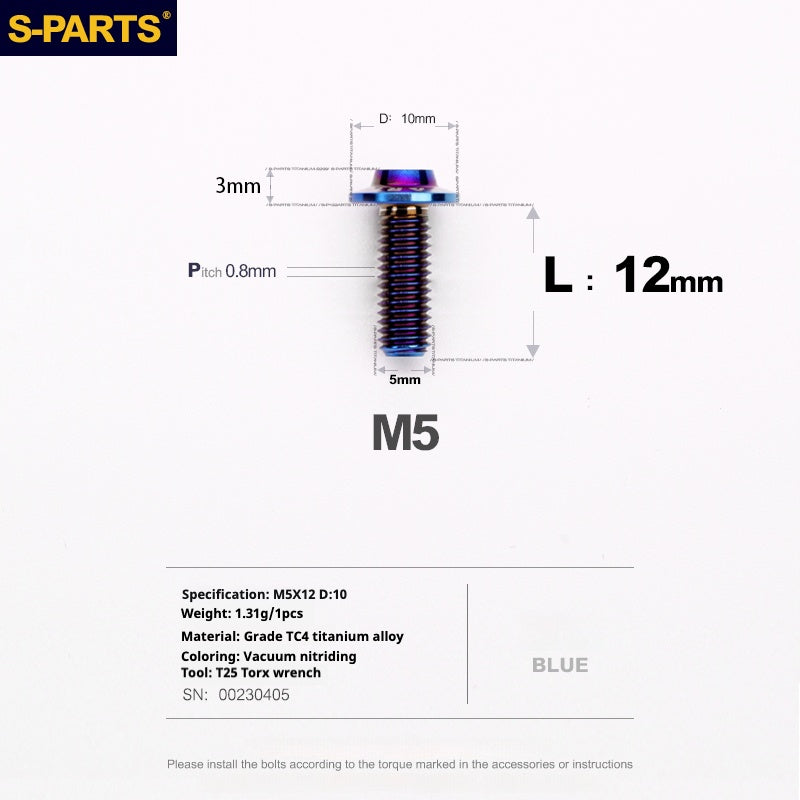 Vite in titanio per motocicletta elettrica S-PARTS A3 con testa a ombrello M5 L06-55mm D10