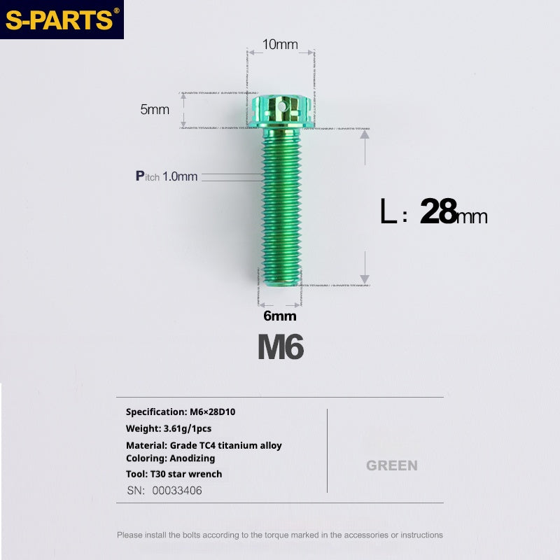 Viti in titanio verde SPARTS A3 Series M6 L08-120mm per motociclette e auto