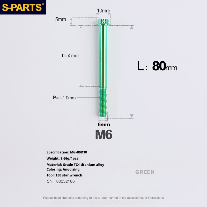 Viti in titanio verde SPARTS A3 Series M6 L08-120mm per motociclette e auto