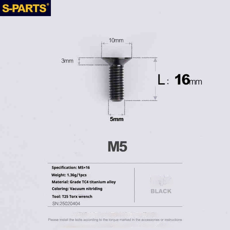 Parafusos de Titânio SPARTS Série Cabeça Escareada M5 L06-55mm