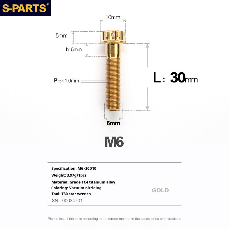 SPARTS A3 Serie M6 L08-120mm Viti in titanio dorato per motociclette Auto