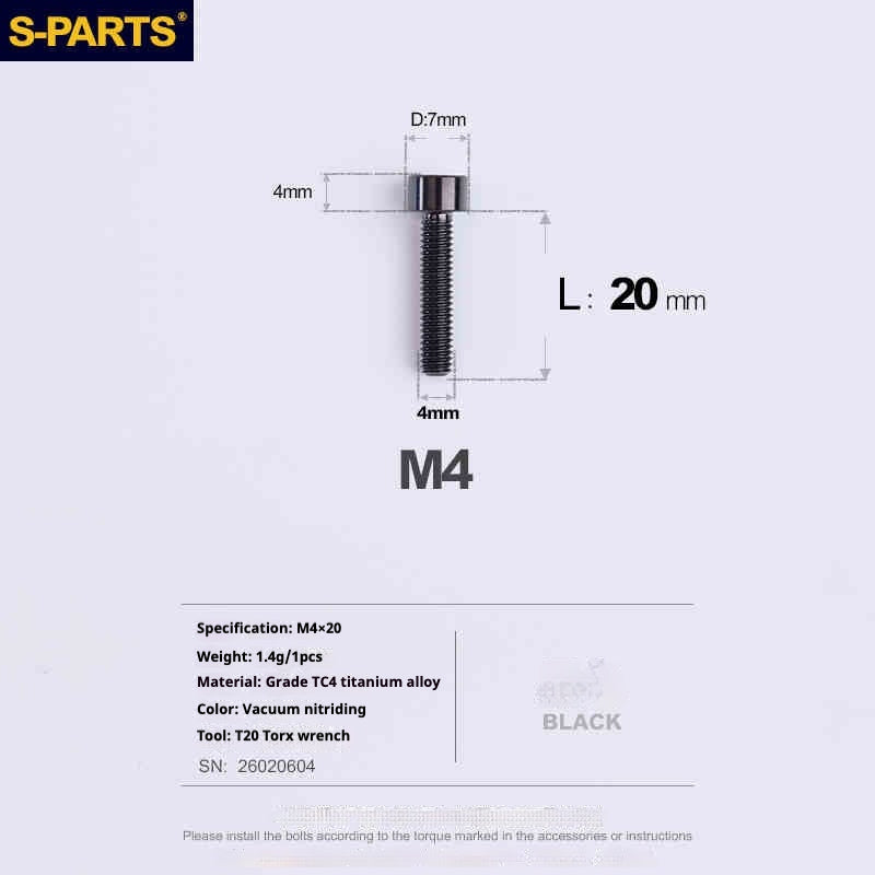SPARTS Column Head Series M4 L06-50mm Titanium Screws