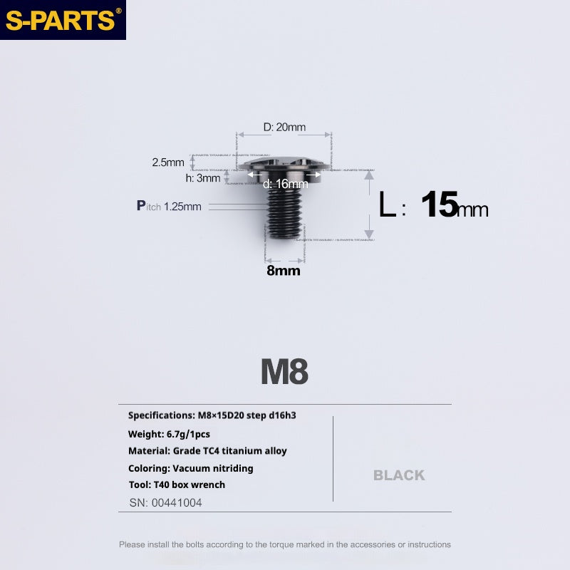 SPARTS A3 Umbrella Head Step Series M8 Viti in titanio nero per motociclette e auto