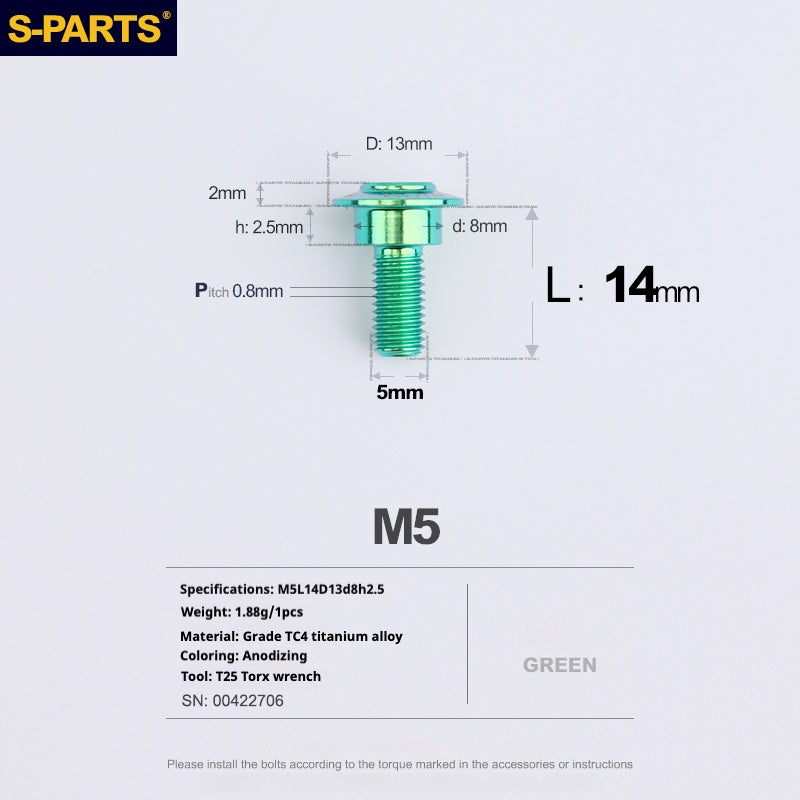 SPARTS A3 Umbrella Head Step Series M5 Viti in titanio verde per motociclette e auto