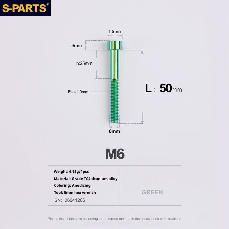 S-PARTS M6x30/40/35/50/60/70 Coperchio cuffia Pinza freno a disco Vite testa stelo in lega di titanio