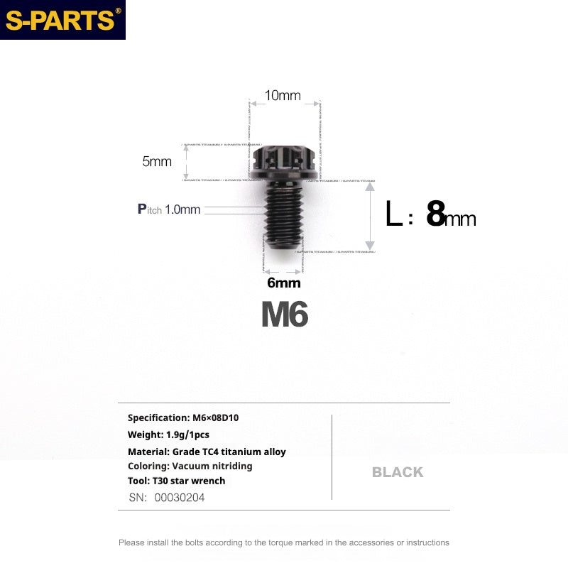 SPARTS Série A3 M6 L08-120mm Vis en titane noir pour moto et auto