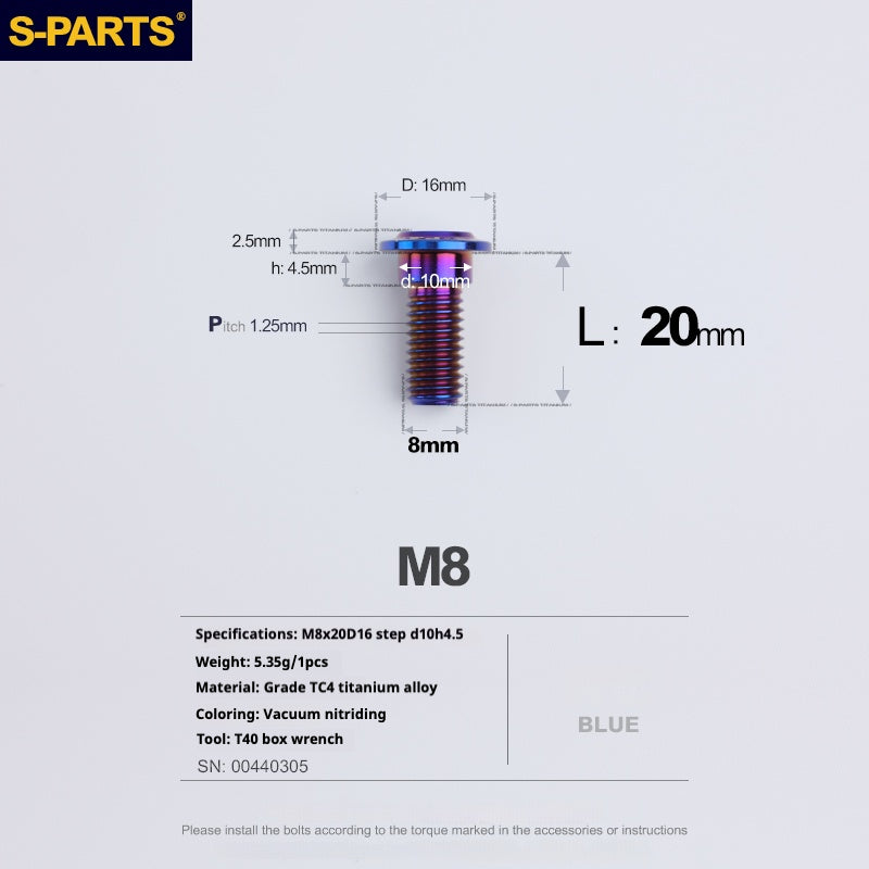 SPARTS A3 Umbrella Head Step Series M8 Viti in titanio blu per motociclette e auto