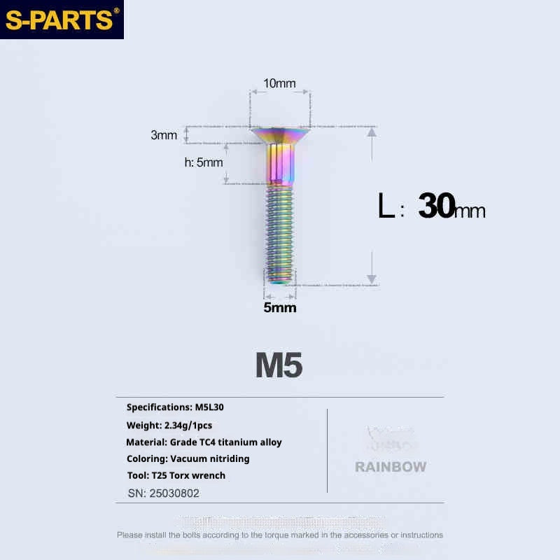 Parafusos de Titânio SPARTS Série Cabeça Escareada M5 L06-55mm