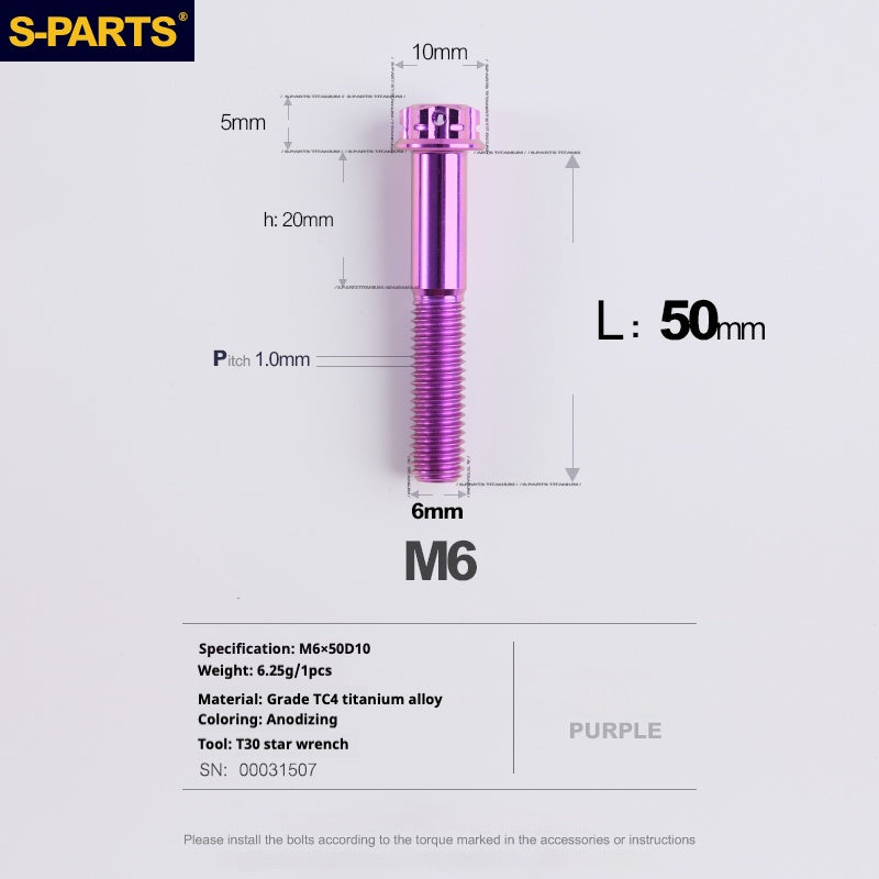 Viti in titanio viola SPARTS A3 Series M6 L08-120mm per motociclette e auto