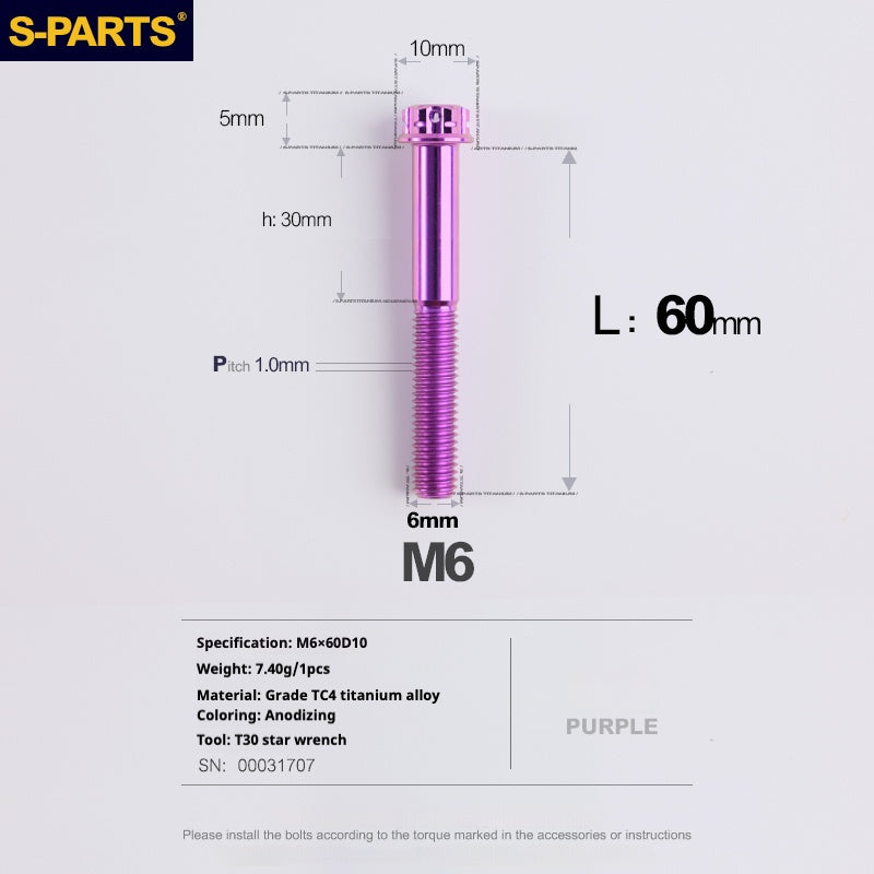 Viti in titanio viola SPARTS A3 Series M6 L08-120mm per motociclette e auto