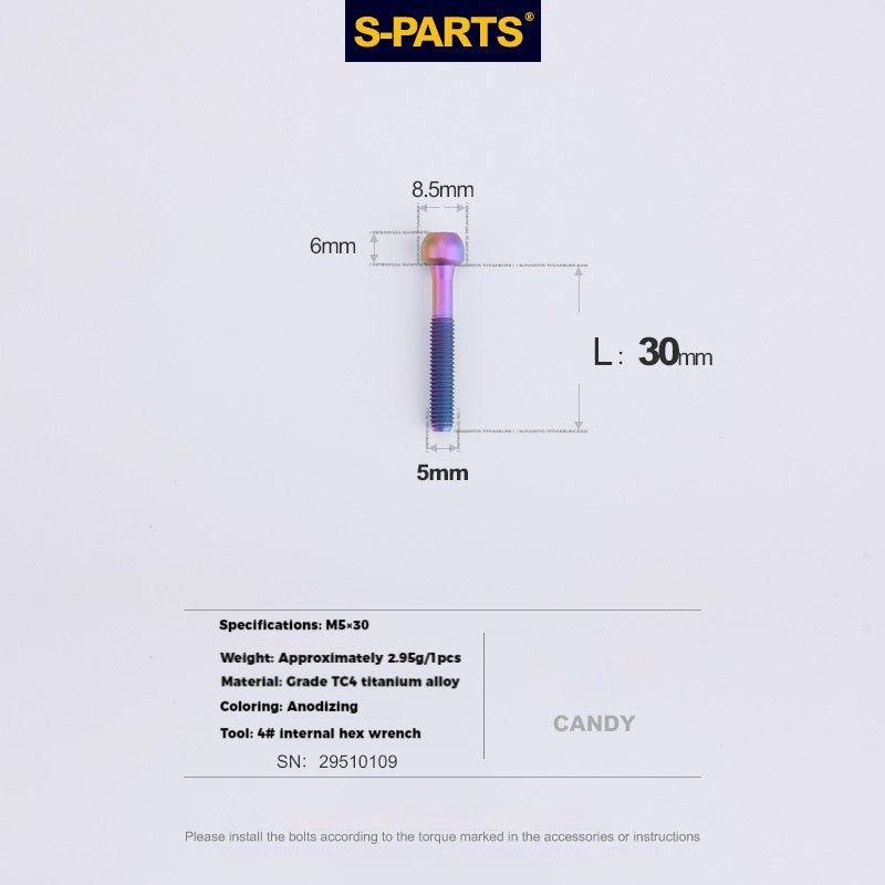 S-PARTS Parafusos de Titânio M5 x 30/35/40/47mm & Porca Cilíndrica & Arruela para Canote de Selim de Bicicleta