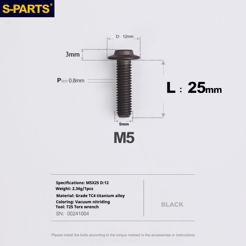 S-PARTS M5 10-30MM Motociclo Veicolo elettrico A3 Nuovo ombrello Testa D12 Vite in lega di titanio