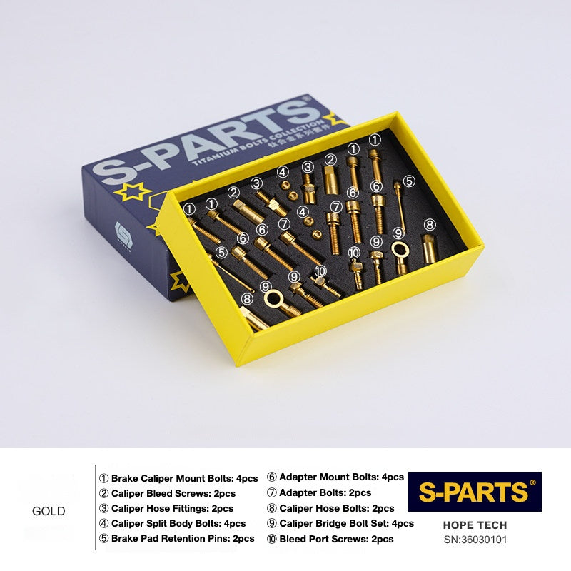 Kit de Parafusos de Freio S-PARTS Titânio para HOPE V4 / TECH / RACE / TRAIL / ZONE | Ferragens de Freio MTB Ultraleve