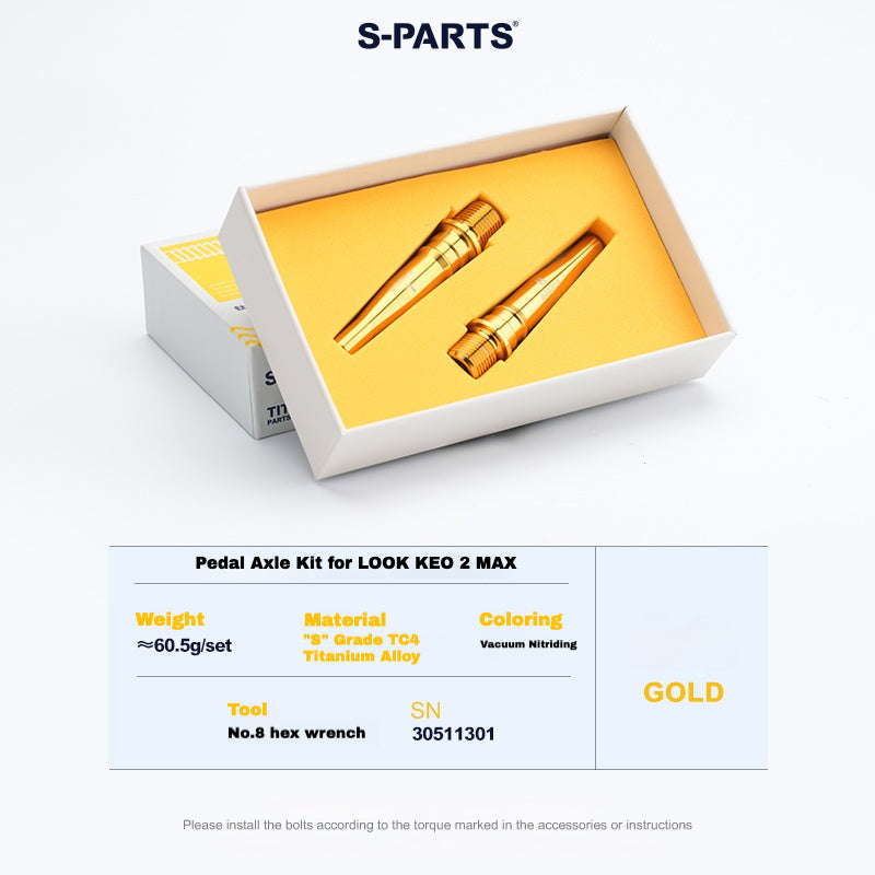 Kit de mise à niveau pédales S-PARTS en titane pour LOOK KEO2 MAX (60,5 g) et KEO BLADE (52,9 g) – Axes, boulons de tension et goupilles
