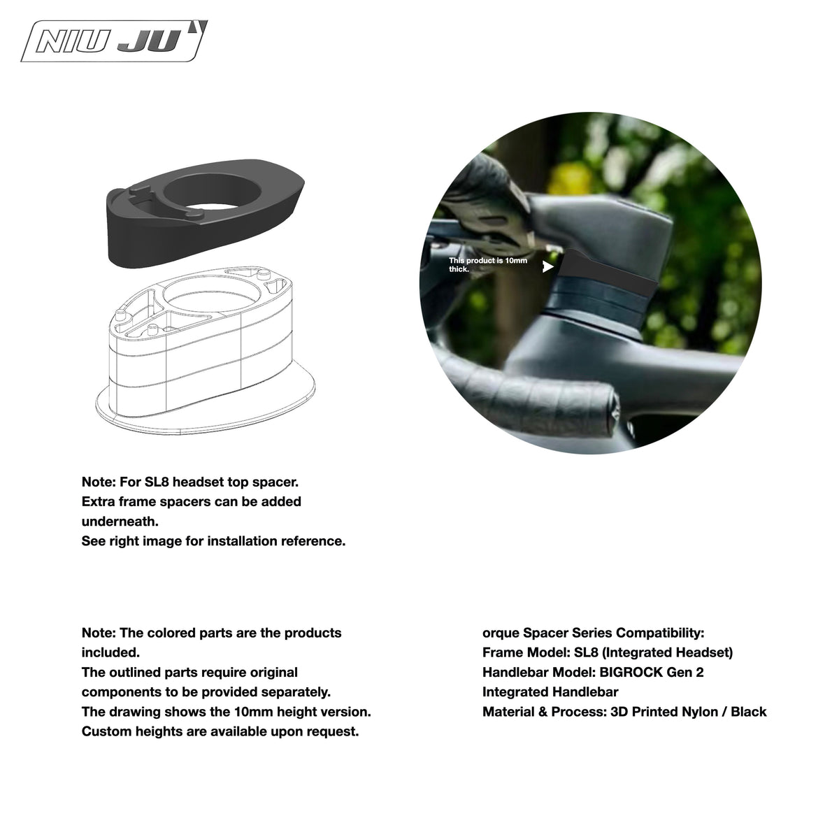 NIUJU Integrated Headset Spacer Kit – BIGROCK Gen 2 Integrated Handlebar Compatible