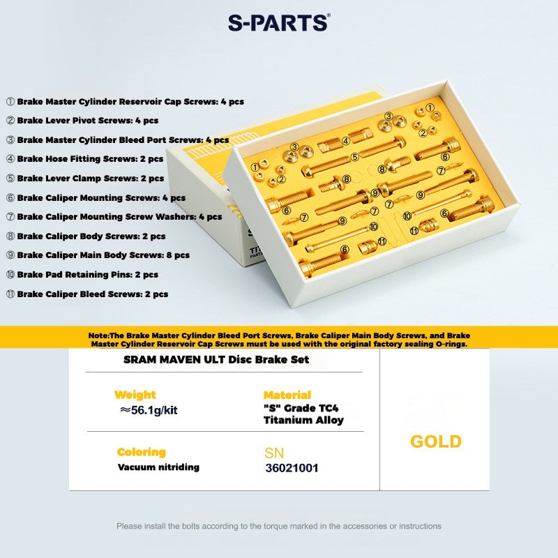 S-PARTS Titanium Bolt Upgrade Kit for SRAM MAVEN Brakes | CNC Precision | Lightweight | Full Color Options