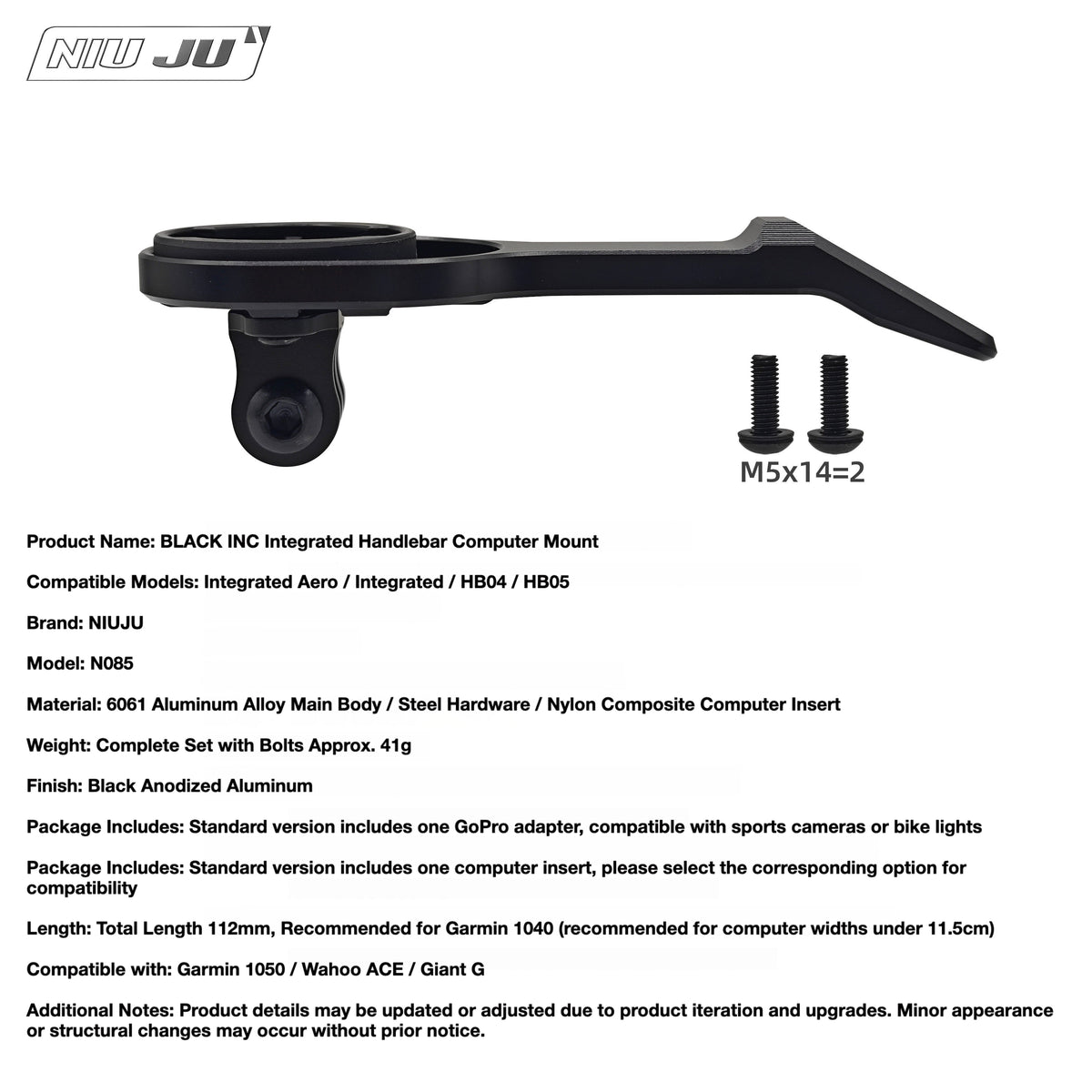Support de compteur BLACK INC / FACTOR avec adaptateur GoPro – Compatible Garmin, Wahoo et Bryton