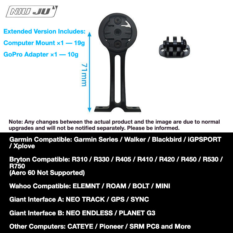 NIUJU Darimo IX2 / IX4 Computer Mount | Ultra-Light Garmin Wahoo GoPro Mount