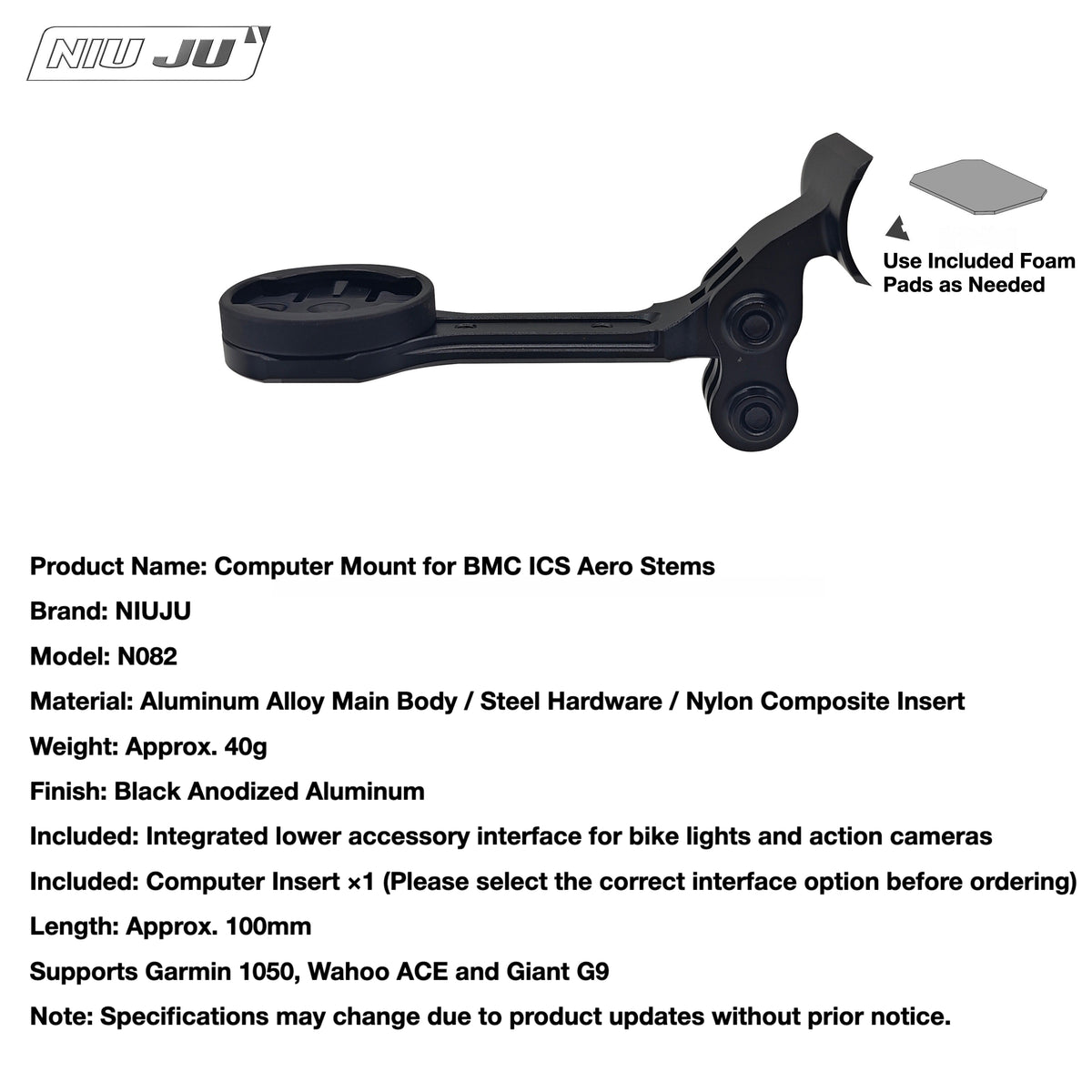 Support de compteur aéro NIUJU BMC ICS | Support Garmin 1050 Wahoo pour SLR01 RM01