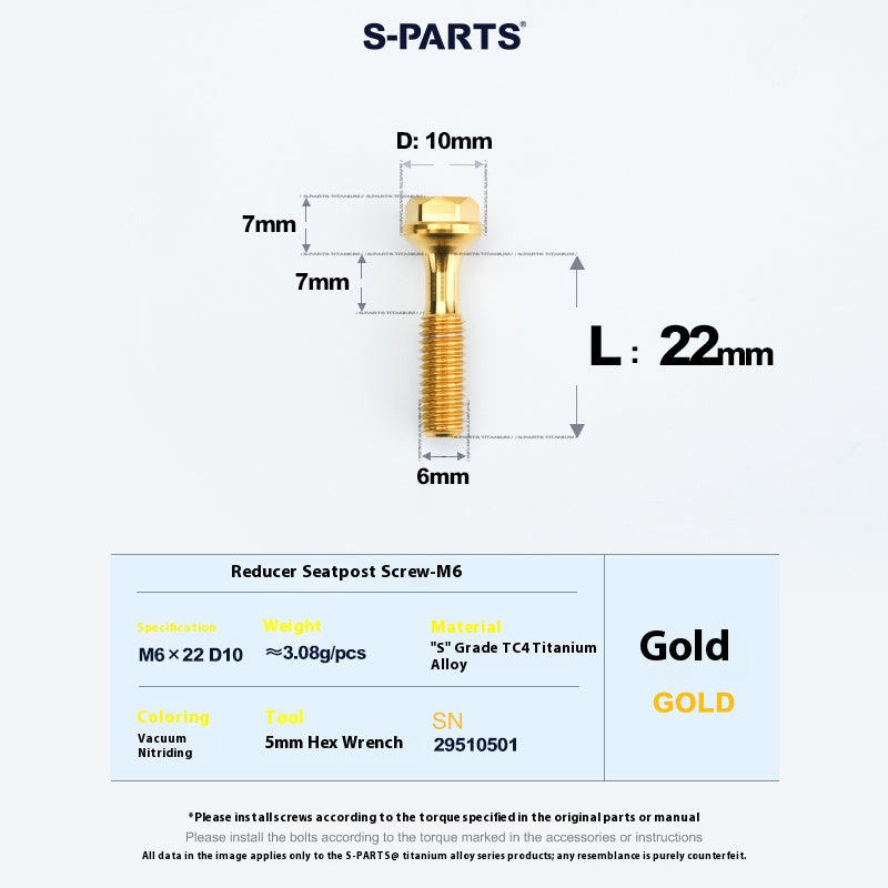 S-PARTS M6 Titanium Seatpost Step-Down Bolt & Nut Kit – Multiple Lengths & Colors