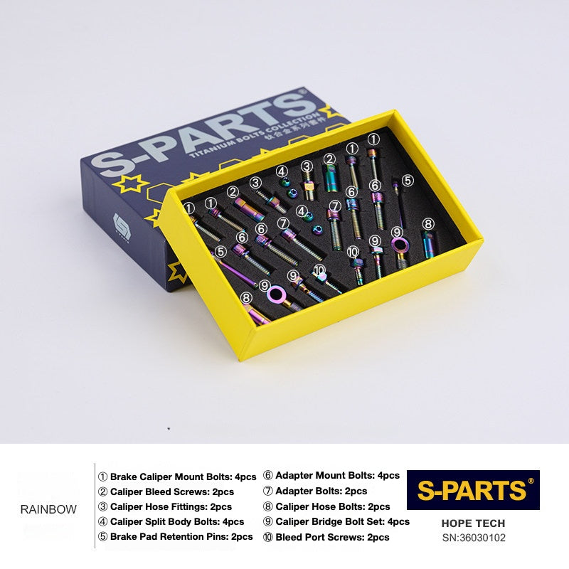Kit de Parafusos de Freio S-PARTS Titânio para HOPE V4 / TECH / RACE / TRAIL / ZONE | Ferragens de Freio MTB Ultraleve