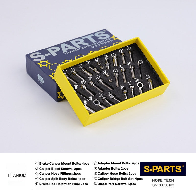 Kit de Parafusos de Freio S-PARTS Titânio para HOPE V4 / TECH / RACE / TRAIL / ZONE | Ferragens de Freio MTB Ultraleve