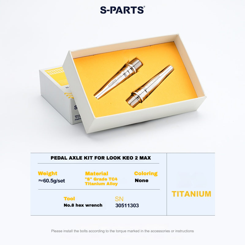Kit de mise à niveau pédales S-PARTS en titane pour LOOK KEO2 MAX (60,5 g) et KEO BLADE (52,9 g) – Axes, boulons de tension et goupilles