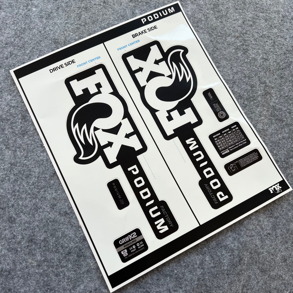 Custom Decal Kit for 2026 FOX PODIUM FACTORY Fork | High-Quality Inverted MTB Fork Stickers