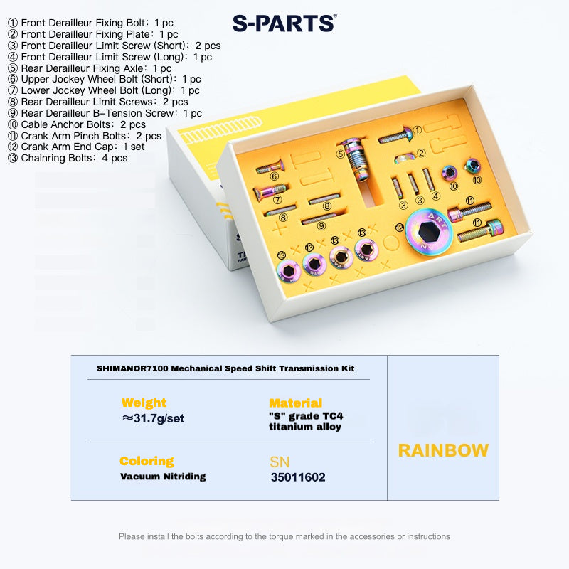 Kit de boulons en titane S-PARTS pour Shimano R7100 / R7120 mécanique – Mise à niveau de transmission 13 pièces