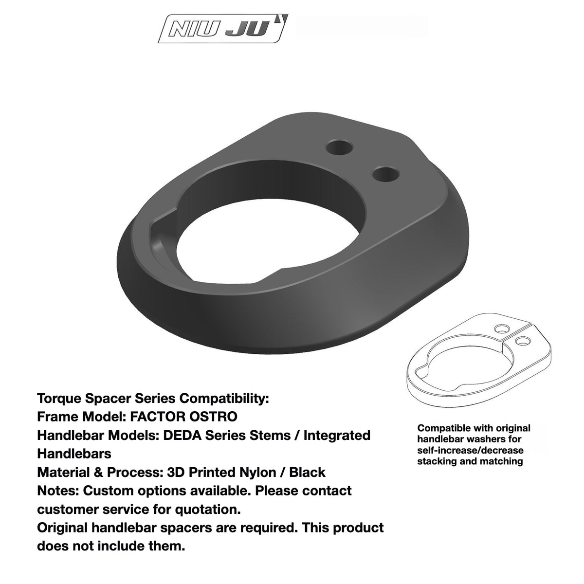 NIUJU Factor Ostro Integrated Headset Spacer – Custom Cockpit Adapter for THE ONE / VISION / EXS / DEDA Handlebars