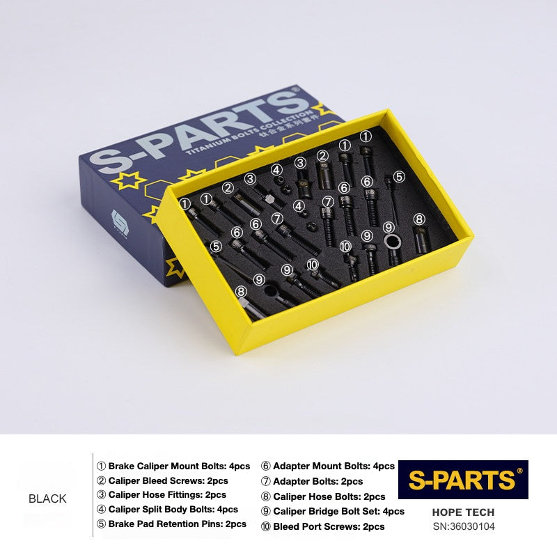 Kit de Parafusos de Freio S-PARTS Titânio para HOPE V4 / TECH / RACE / TRAIL / ZONE | Ferragens de Freio MTB Ultraleve